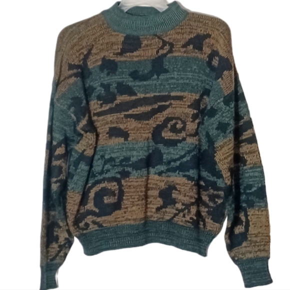 Vintage Sasson Mens XL Pullover Sweater COSBY Style Late 80s 90s Abstract - Picture 1 of 5